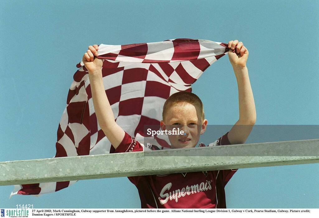 27 April 2003; Mark Cunningham, Galway supporter from Annaghdown, pictured before the game. Allianz National hurling League Division 1, Galway v Cork, Pearse Stadium, Galway. Picture credit; Damien Eagers / SPORTSFILE