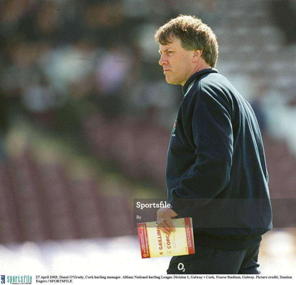 27 April 2003; Donal O'Grady, Cork hurling manager. Allianz National hurling League Division 1, Galway v Cork, Pearse Stadium, Galway. Picture credit; Damien Eagers / SPORTSFILE