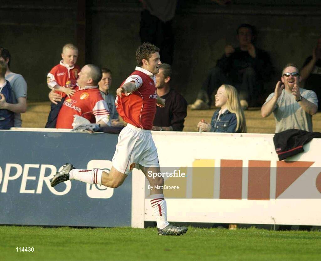 30 May 2003; Jimmi-Lee Jones, St. Patrick's Athletic, celebrates scoring a goal. eircom league, Premier Division, St. Patrick's Athletic v Bohemians, Richmond Park, Dublin. Soccer. Picture credit; Matt Browne / SPORTSFILE *EDI*