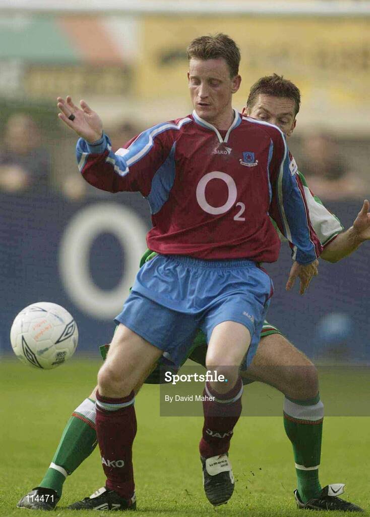 31 May 2003; Mark Quinnless, Drogheda, in action against Robert Hedeerman, Cork City. eircom league, Premier Division, Drogheda v Cork City, 02 Park, Drogheda, Co. Louth. Soccer. Picture credit; David Maher / SPORTSFILE *EDI*
