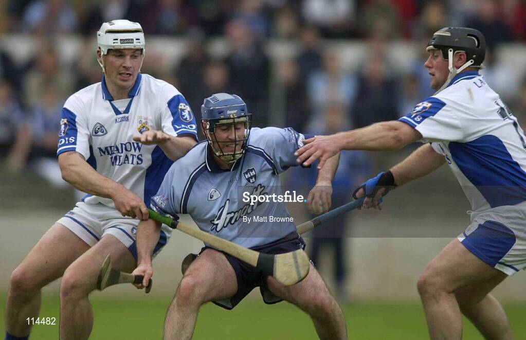 31 May 2003; Carl Meehan, Dublin, in action against Laois players Liam Tynan, left, and David Cuddy. Guinness Leinster Senior Hurling Championship, Dublin v Laois, Nowlan Park, Co. Kilkenny. Picture credit; Matt Browne / SPORTSFILE *EDI*