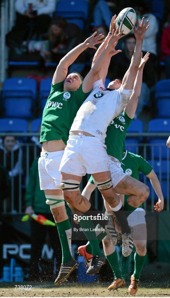 3 April 2013; Ross Molony, Ireland, in action against Tom Ellis, England. U19 Friendly, Ireland U19 v England U19, Donnybrook Stadium, Donnybrook, Dublin. Picture credit: Brian Lawless / SPORTSFILE