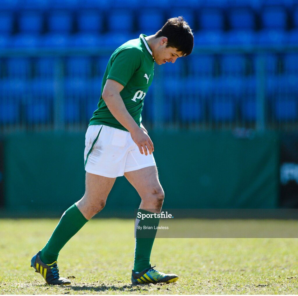 3 April 2013; Rory Parata, Ireland, after missing a drop goal attempt late in the game. U19 Friendly, Ireland U19 v England U19, Donnybrook Stadium, Donnybrook, Dublin. Picture credit: Brian Lawless / SPORTSFILE