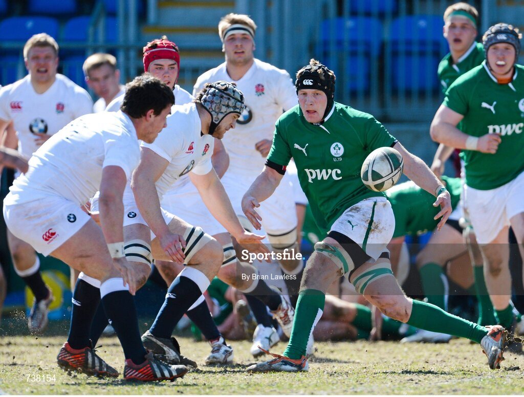 3 April 2013; Ben Alexander, Ireland, in action against, David Hughes, England. U19 Friendly, Ireland U19 v England U19, Donnybrook Stadium, Donnybrook, Dublin. Picture credit: Brian Lawless / SPORTSFILE