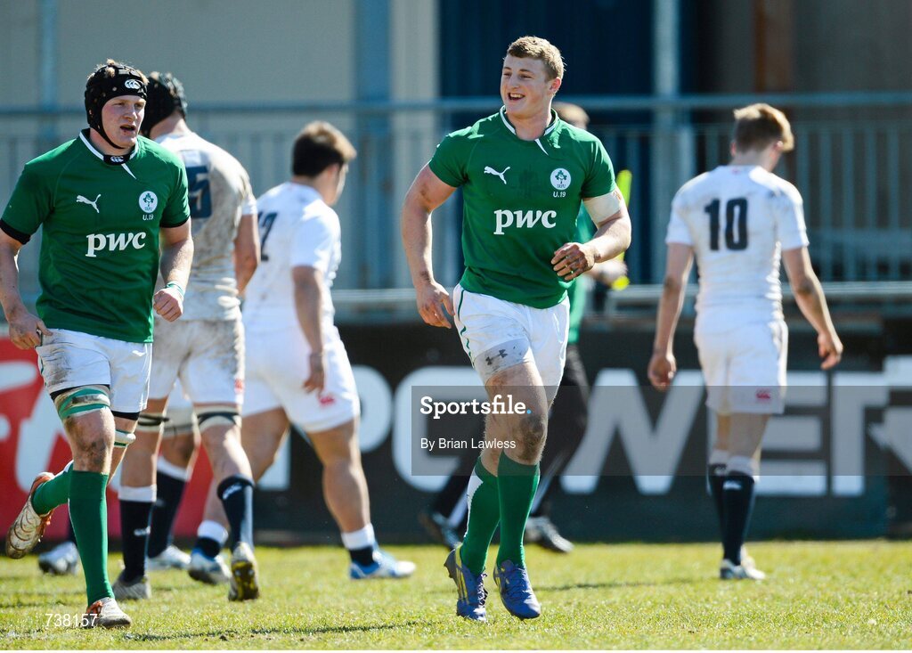 3 April 2013; Peter Robb, Ireland, after scoring his side's second try. U19 Friendly, Ireland U19 v England U19, Donnybrook Stadium, Donnybrook, Dublin. Picture credit: Brian Lawless / SPORTSFILE
