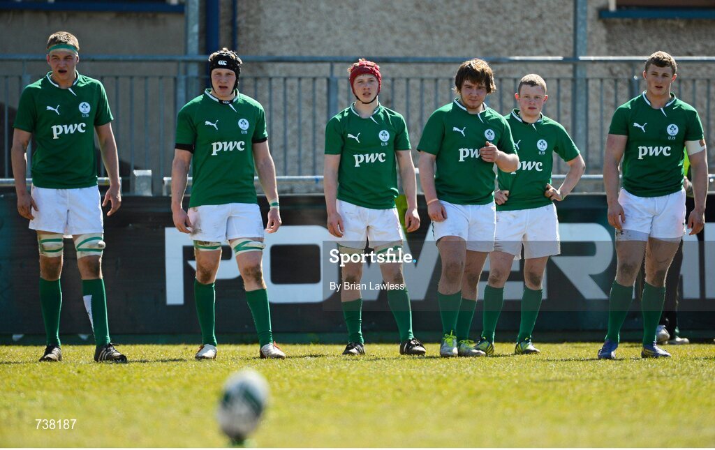3 April 2013; Ireland players look on after an England try. U19 Friendly, Ireland U19 v England U19, Donnybrook Stadium, Donnybrook, Dublin. Picture credit: Brian Lawless / SPORTSFILE