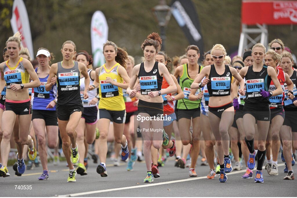 14 April 2013; A general view of the early stages of the Elite Women's Race at the SPAR Great Ireland Run 2013, including eventual winner Lauren Howarth, Great Britain, Leigh Harriers AC. Phoenix Park, Dublin. Picture credit: Pat Murphy / SPORTSFILE