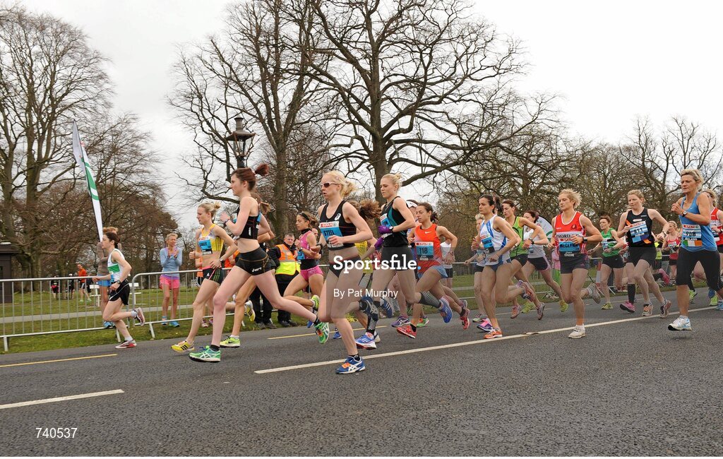 14 April 2013; A general view of the early stages of the Elite Women's Race at the SPAR Great Ireland Run 2013, including eventual winner Lauren Howarth, Great Britain, Leigh Harriers AC. Phoenix Park, Dublin. Picture credit: Pat Murphy / SPORTSFILE