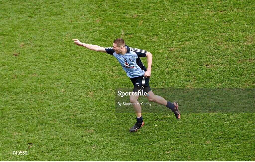 14 April 2013; Jason Whelan, Dublin, celebrates after scoring his side's second goal. Allianz Football League, Division 1, Semi-Final, Dublin v Mayo, Croke Park, Dublin. Picture credit: Stephen McCarthy / SPORTSFILE
