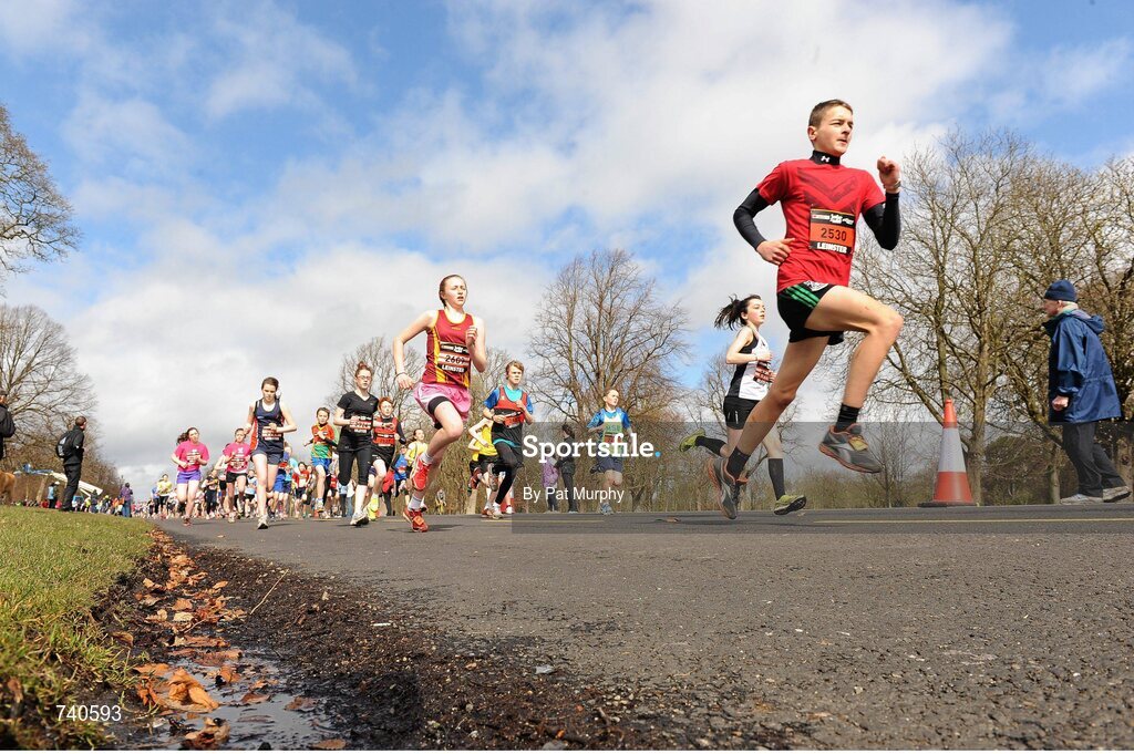 14 April 2013; A general view of the action during the early stages of the SPAR Junior Great Ireland Run 2013. Phoenix Park, Dublin. Picture credit: Pat Murphy / SPORTSFILE