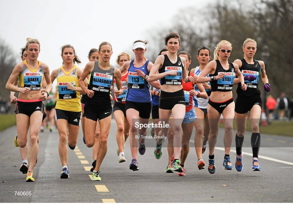 14 April 2013; A general view of the early stages of the Elite Women's Race at the SPAR Great Ireland Run 2013, including eventual winner Lauren Howarth, Great Britain, Leigh Harriers AC. Phoenix Park, Dublin. Picture credit: Tomás Greally / SPORTSFILE