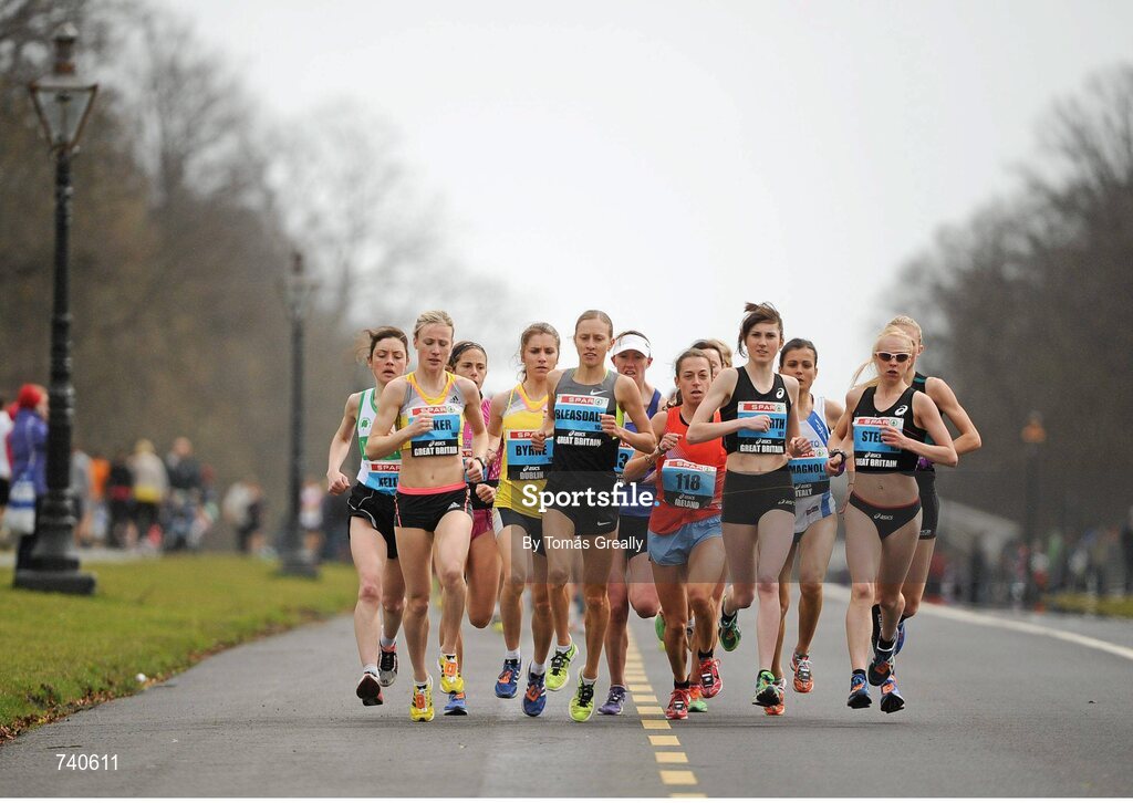 14 April 2013; A general view of the early stages of the Elite Women's Race at the SPAR Great Ireland Run 2013, including eventual winner Lauren Howarth, Great Britain, Leigh Harriers AC. Phoenix Park, Dublin. Picture credit: Tomás Greally / SPORTSFILE