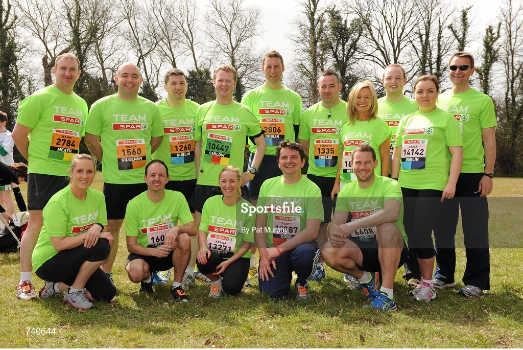 14 April 2013; The SPAR team before the SPAR Great Ireland Run 2013. Phoenix Park, Dublin. Picture credit: Pat Murphy / SPORTSFILE
