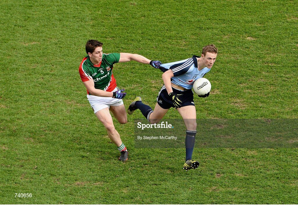 14 April 2013; Paul Mannion, Dublin, in action against Lee Keegan, Mayo. Allianz Football League, Division 1, Semi-Final, Dublin v Mayo, Croke Park, Dublin. Picture credit: Stephen McCarthy / SPORTSFILE
