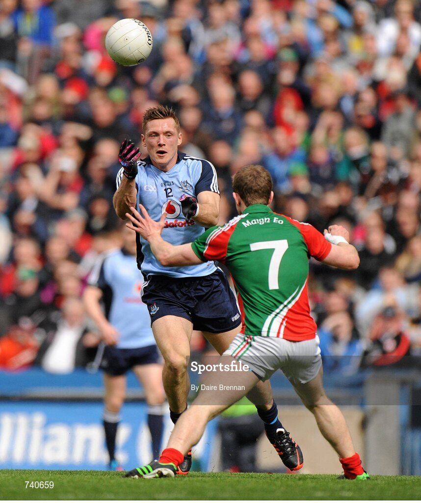 14 April 2013; Paul Flynn, Dublin, in action against Colm Boyle, Mayo. Allianz Football League, Division 1, Semi-Final, Dublin v Mayo, Croke Park, Dublin. Picture credit: Dáire Brennan / SPORTSFILE