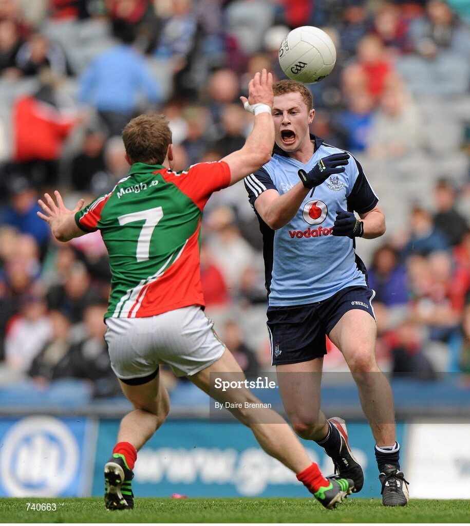 14 April 2013; Jack McCaffrey, Dublin, in action against Colm Boyle, Mayo. Allianz Football League, Division 1, Semi-Final, Dublin v Mayo, Croke Park, Dublin. Picture credit: Dáire Brennan / SPORTSFILE