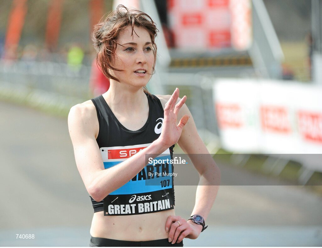 14 April 2013; Lauren Howarth, Great Britain, Leigh Harriers AC, after winning the women's race at the SPAR Great Ireland Run 2013. Phoenix Park, Dublin. Picture credit: Pat Murphy / SPORTSFILE