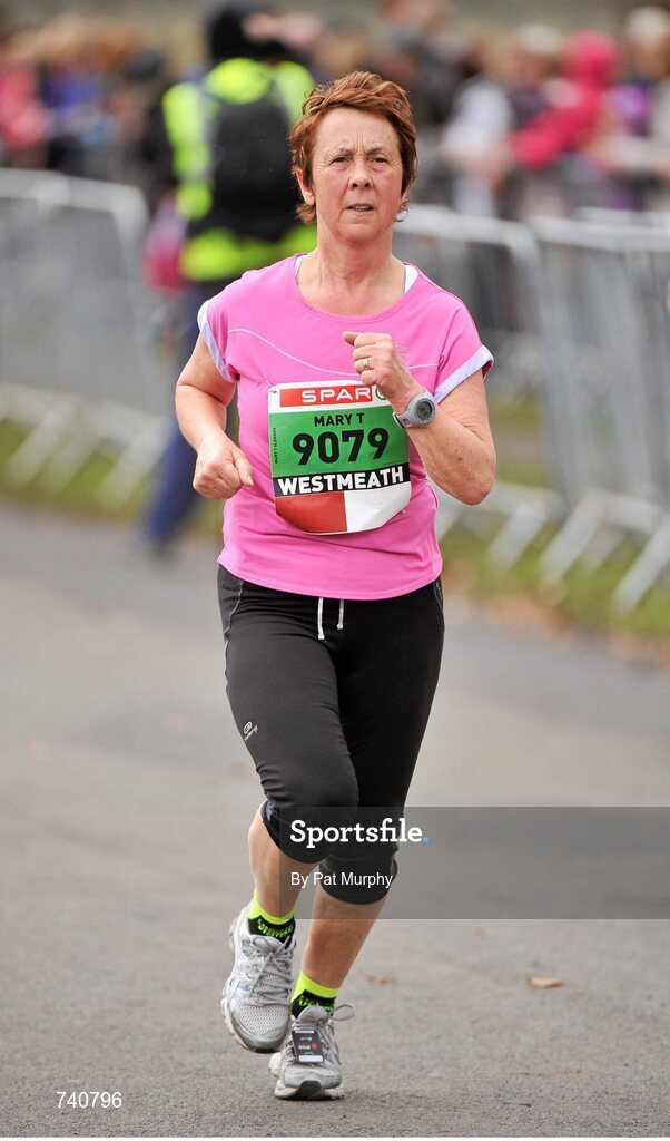 14 April 2013; Mary Glennon, from Westmeath, competing in the SPAR Great Ireland Run 2013. Phoenix Park, Dublin. Picture credit: Pat Murphy / SPORTSFILE