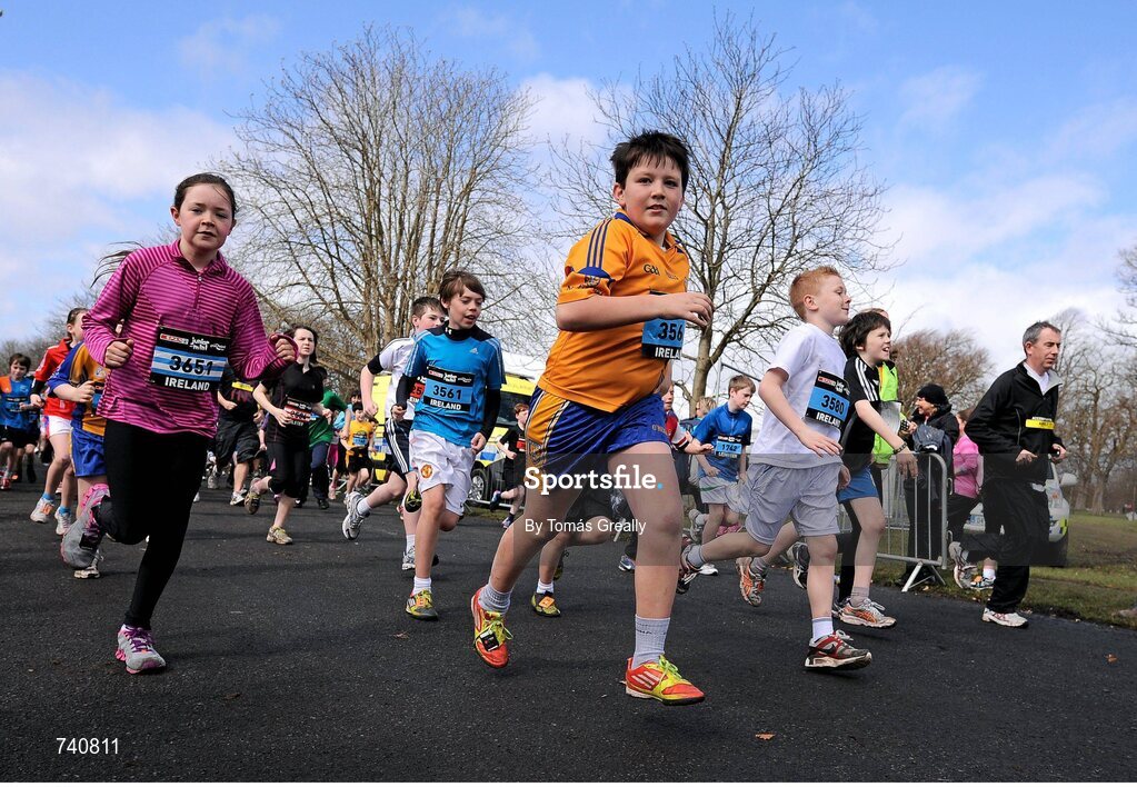 14 April 2013; A general view of the action during the early stages of the SPAR Junior Great Ireland Run 2013. Phoenix Park, Dublin. Picture credit: Tomás Greally / SPORTSFILE