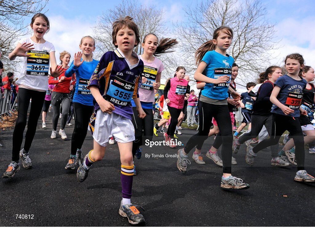 14 April 2013; A general view of the action during the early stages of the SPAR Junior Great Ireland Run 2013. Phoenix Park, Dublin. Picture credit: Tomás Greally / SPORTSFILE