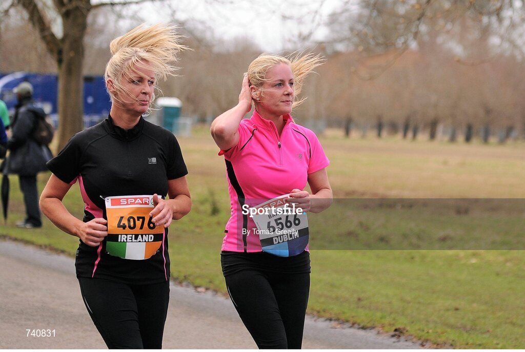 14 April 2013; Sisters Deborah, left, and Barbara Byrne, Dublin, competing in the SPAR Great Ireland Run 2013. Phoenix Park, Dublin. Picture credit: Tomás Greally / SPORTSFILE