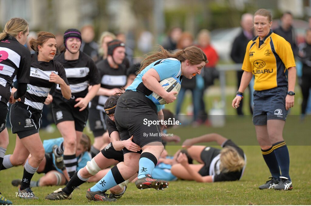 20 April 2013; Laura Feely, Galwegians, in action against Old Belvedere. Paul Flood Cup Final, Old Belvedere v Galwegians, Seapoint RFC, Killiney, Co. Dublin. Picture credit: Matt Browne / SPORTSFILE