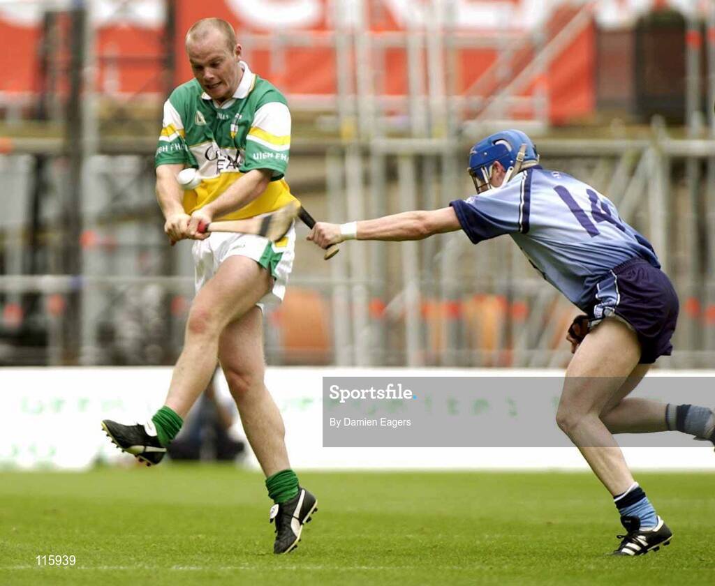 15 June 2003; Neville Coughlan of Offaly in action against Kevin Flynn of Dublin during the Guinness All Ireland Hurling Championship Qualifier Round 1 match between Dublin and Offaly at Croke Park in Dublin. Photo by Damien Eagers/Sportsfile