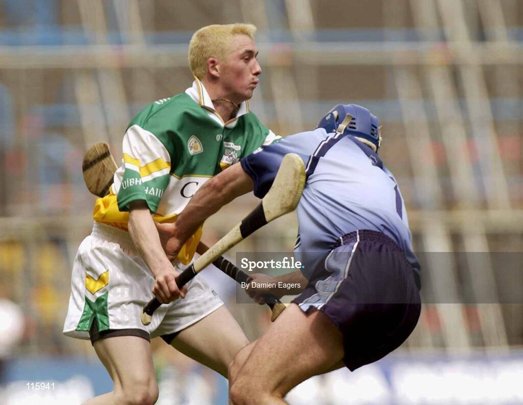15 June 2003; Michael Cordial of Offaly in action against Carl Meehan of Dublin during the Guinness All Ireland Hurling Championship Qualifier Round 1 match between Dublin and Offaly at Croke Park in Dublin. Photo by Damien Eagers/Sportsfile