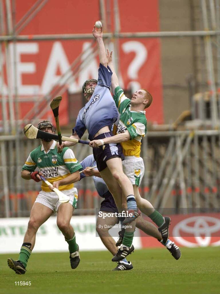 15 June 2003; Michael Carton of Dublin in action against Barry Whelahan of Offaly during the Guinness All Ireland Hurling Championship Qualifier Round 1 match between Dublin and Offaly at Croke Park in Dublin. Photo by Damien Eagers/Sportsfile
