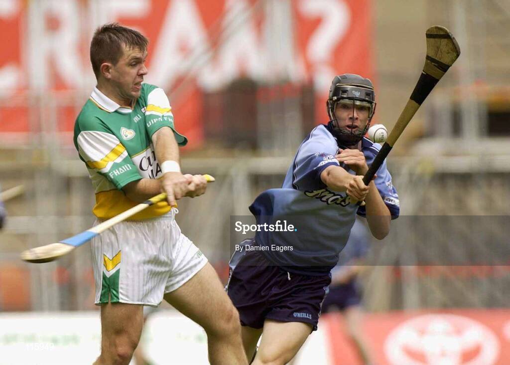 15 June 2003; Colm Cassidy of Offaly in action against Michael Carton of Dublin during the Guinness All Ireland Hurling Championship Qualifier Round 1 match between Dublin and Offaly at Croke Park in Dublin. Photo by Damien Eagers/Sportsfile