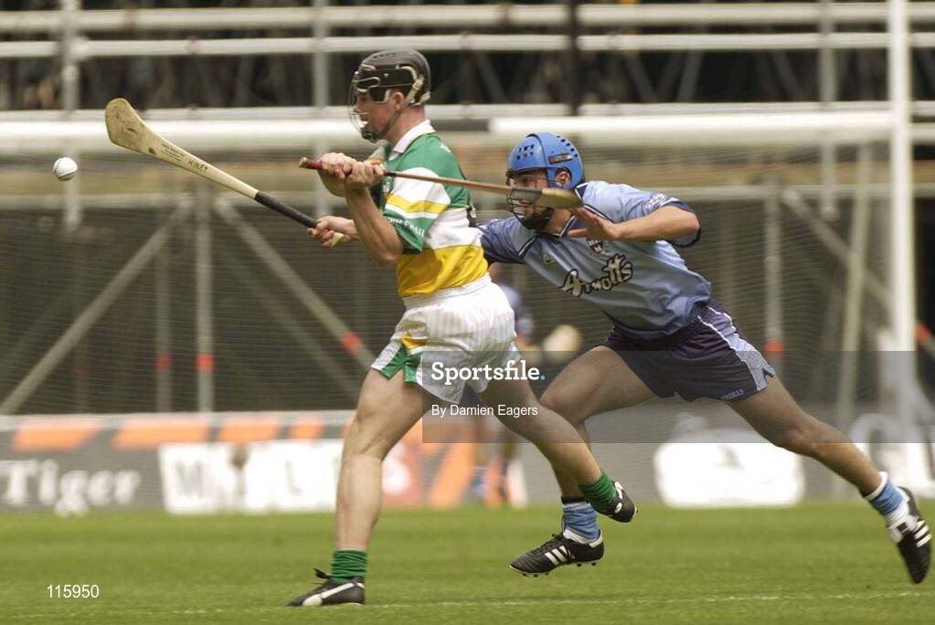 15 June 2003; Stephen Brown of Offaly in action against Stephen Hiney of Dublin during the Guinness All Ireland Hurling Championship Qualifier Round 1 match between Dublin and Offaly at Croke Park in Dublin. Photo by Damien Eagers/Sportsfile
