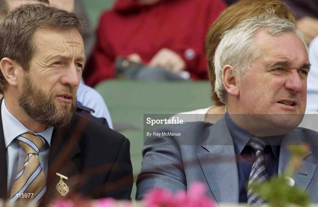 15 June 2003; An Taoiseach Bertie Ahern T.D., right, and GAA President Sean Kelly watch on during the Guinness All Ireland Hurling Championship Qualifier Round 1 match between Dublin and Offaly at Croke Park in Dublin. Photo by Ray McManus/Sportsfile