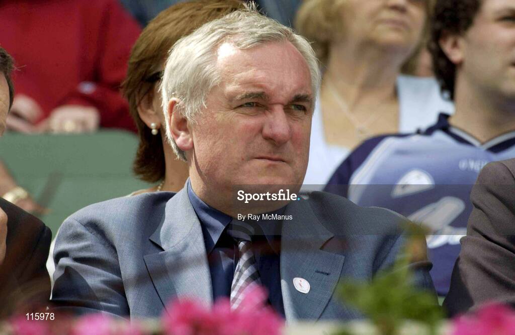 15 June 2003; An Taoiseach Bertie Ahern T.D. watches on during the Guinness All Ireland Hurling Championship Qualifier Round 1 match between Dublin and Offaly at Croke Park in Dublin. Photo by Ray McManus/Sportsfile
