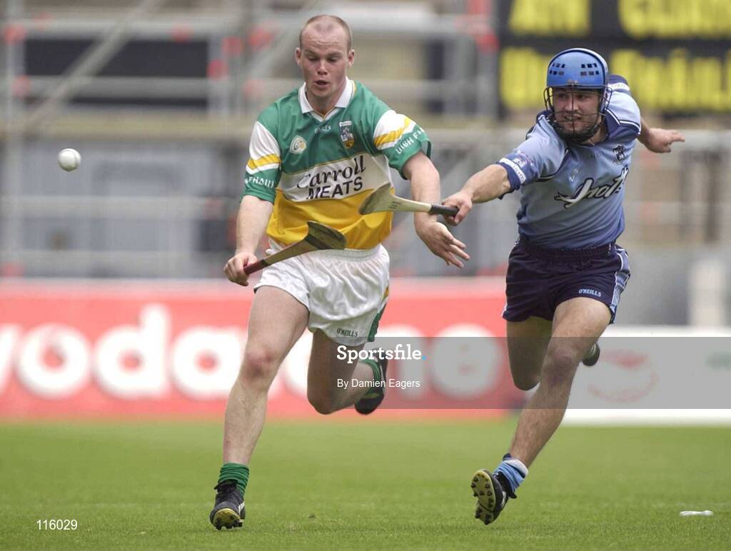 15 June 2003; Stephen Brown of Offaly in action against Stephen Hiney of Dublin during the Guinness All Ireland Hurling Championship Qualifier Round 1 match between Dublin and Offaly at Croke Park in Dublin. Photo by Damien Eagers/Sportsfile