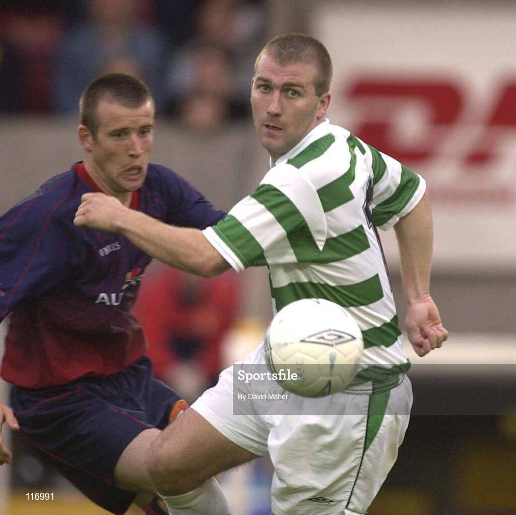 13 June 2003; Alan Reynolds of Shamrock Rovers in action against David Freeman of St Patrick's Athletic during the Eircom League Premier Division match between Shamrock Rovers and St Patrick's Athletic at Richmond Park in Dublin. Photo by David Maher/Sportsfile