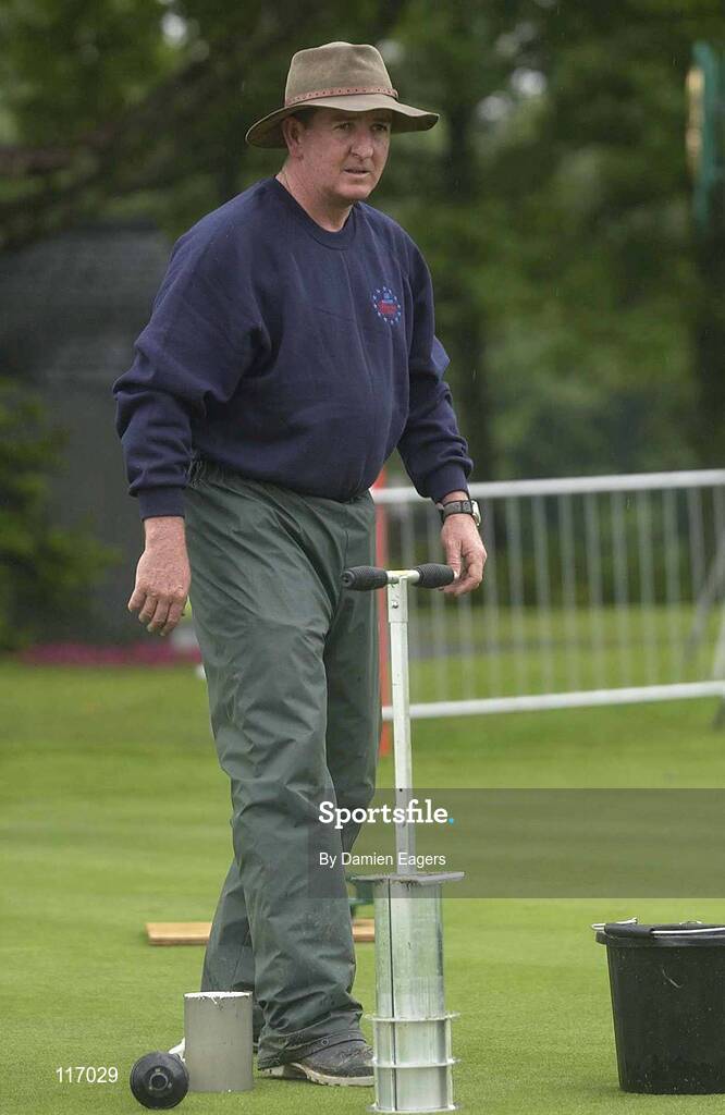 30 June 2003; Bill Shillidon, leading greenkeeper, tends to the practice putting green in preparation for The Smurfit European Open at the K Club in Straffan, Kildare. Photo by Damien Eagers/Sportsfile