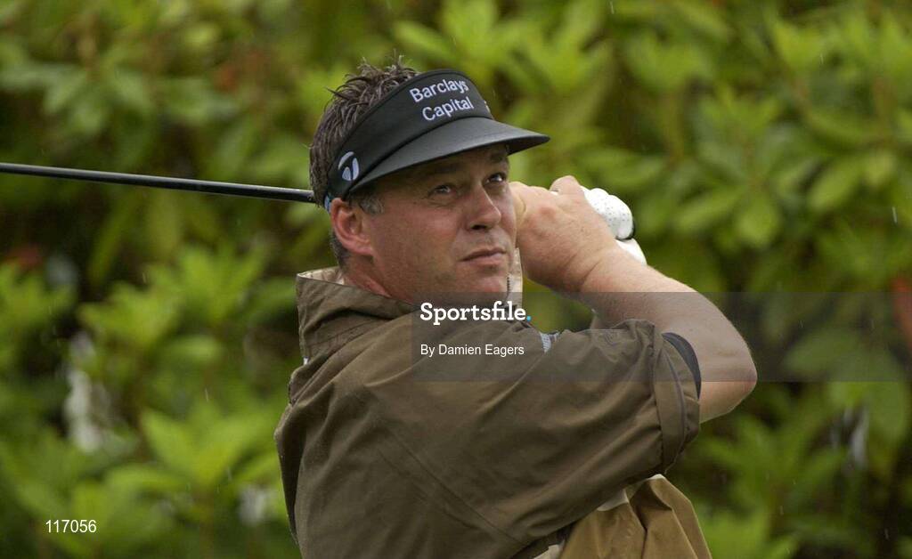 30 June 2003; Darren Clarke of Northern Ireland watches his drive from the 1st tee during a practice round in preparation for The Smurfit European Open at the K Club in Straffan, Kildare. Photo by Damien Eagers/Sportsfile