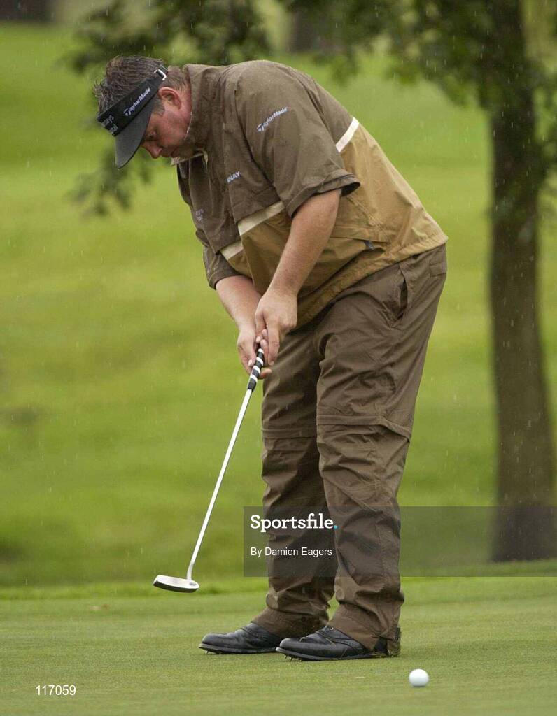30 June 2003; Darren Clarke of Northern Ireland makes a putt on the 1st green during a practice round in preparation for The Smurfit European Open at the K Club in Straffan, Kildare. Photo by Damien Eagers/Sportsfile
