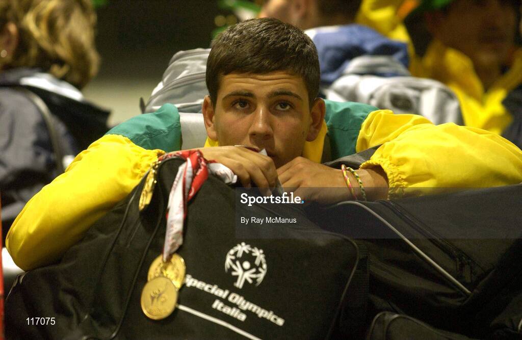 30 June 2003; Valentino Cordaro, a Special Olympics Athlete from Italy, at Dublin Airport as the Special Olympics Athletes return to their home countries after competing in the 2003 Special Olympics World Games. Photo by Ray McManus/Sportsfile