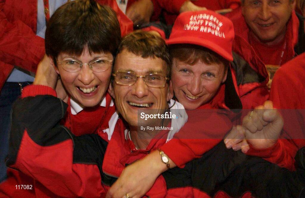 30 June 2003; Miroslav Prochazka, a Special Olympics Athlete from the Czech Republic, with Skibereen host town members Anne Salter Townshed, left, and Eileen O'Driscoll at Dublin Airport as the Special Olympics Athletes return to their home countries after competing in the 2003 Special Olympics World Games. Photo by Ray McManus/Sportsfile