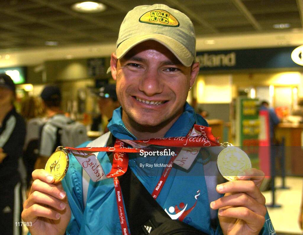 30 June 2003; Pasquale Monesano, a Special Olympics Athlete from Italy, at Dublin Airport as the Special Olympics Athletes return to their home countries after competing in the 2003 Special Olympics World Games. Photo by Ray McManus/Sportsfile