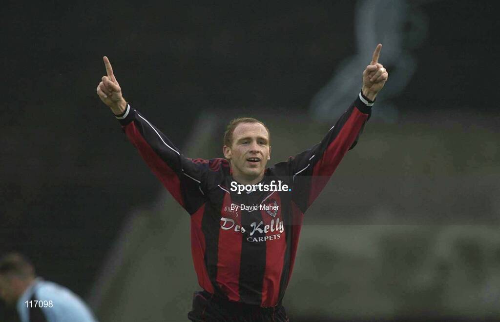 30 June 2003; Glen Crowe of Bohemians celebrates after scoring his side's first goal during the Eircom League Premier Division match between Bohemians and Cork City at Dalymount Park in Dublin. Photo by David Maher/Sportsfile