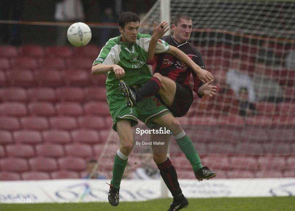 30 June 2003; Robbie Hedderman of Cork City in action against Colin Hawkins of Bohemians during the Eircom League Premier Division match between Bohemians and Cork City at Dalymount Park in Dublin. Photo by David Maher/Sportsfile