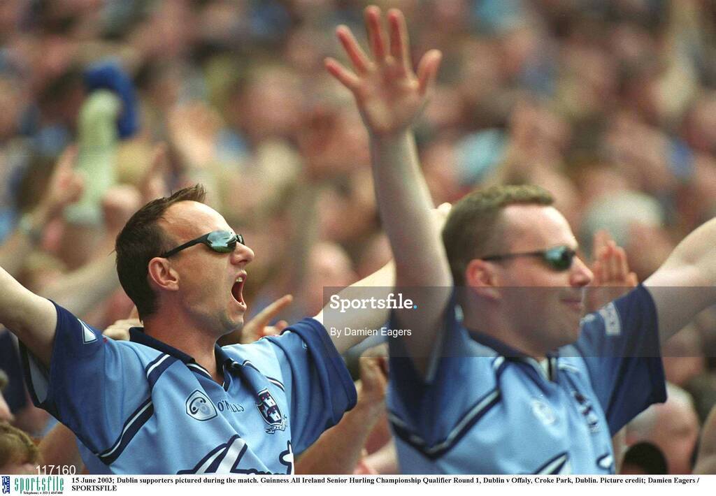15 June 2003; Dublin supporters react during the Guinness All Ireland Hurling Championship Qualifier Round 1 match between Dublin and Offaly at Croke Park in Dublin. Photo by Damien Eagers/Sportsfile