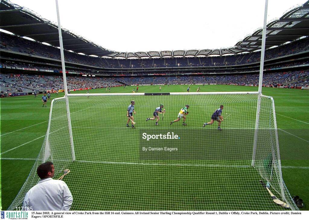 15 June 2003; A general view of the action, from the Hill 16 end, during the Guinness All Ireland Hurling Championship Qualifier Round 1 match between Dublin and Offaly at Croke Park in Dublin. Photo by Damien Eagers/Sportsfile