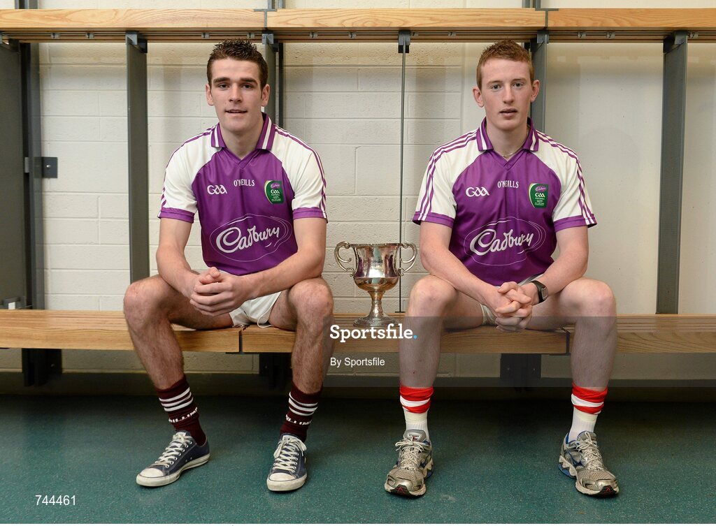 29 April 2013; Cork U21 captain Damien Cahalane, right, and Galway U21 captain Fiontán Ó Curraoin met at Croke Park ahead of the final of the Cadbury GAA Football U21 All-Ireland Championship. The two teams will meet this Saturday, 4th May, in the Gaelic Grounds, Limerick, at 7pm to battle it out to be named Cadbury GAA Football U21 All-Ireland Champions 2013. For more information about Cadbury GAA Football U21Championship, find Cadbury GAA on Facebook www.facebook.com/U21GAAFootball. Croke Park, Dublin Photo by Sportsfile