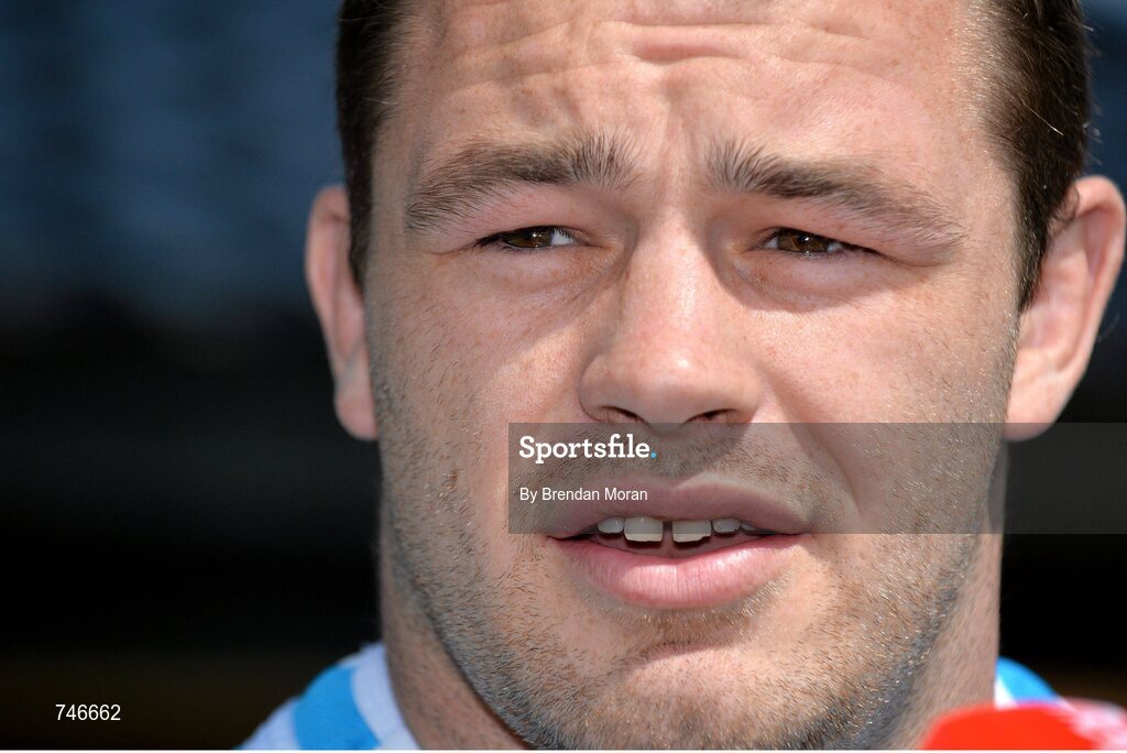 6 May 2013; Leinster's Cian Healy speaking to the media prior to squad training ahead of their side's Celtic League Play-off match against Glasgow Warriors on Saturday May 11th. Leinster Rugby Squad Training and Media Briefing, Rosemount, UCD, Belfield, Dublin. Picture credit: Brendan Moran / SPORTSFILE