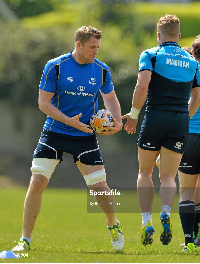 6 May 2013; Leinster's Jamie Heaslip in action during squad training ahead of their side's Celtic League Play-off match against Glasgow Warriors on Saturday May 11th. Leinster Rugby Squad Training and Media Briefing, Rosemount, UCD, Belfield, Dublin. Picture credit: Brendan Moran / SPORTSFILE