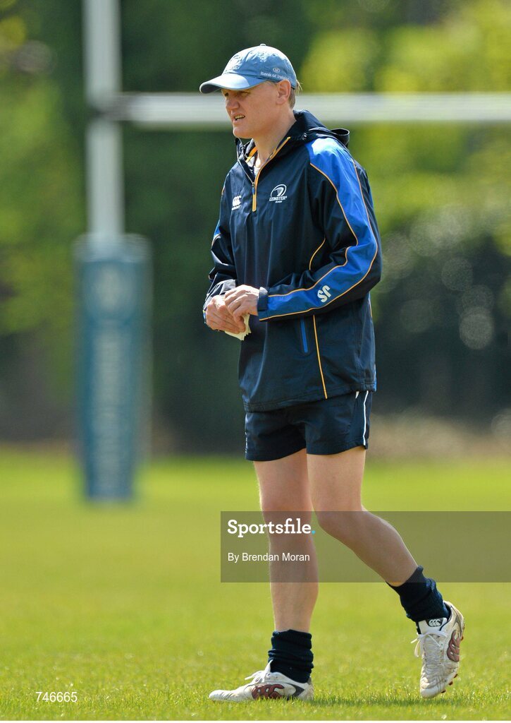 6 May 2013; Leinster head coach Joe Schmidt during squad training ahead of their side's Celtic League Play-off match against Glasgow Warriors on Saturday May 11th. Leinster Rugby Squad Training and Media Briefing, Rosemount, UCD, Belfield, Dublin. Picture credit: Brendan Moran / SPORTSFILE