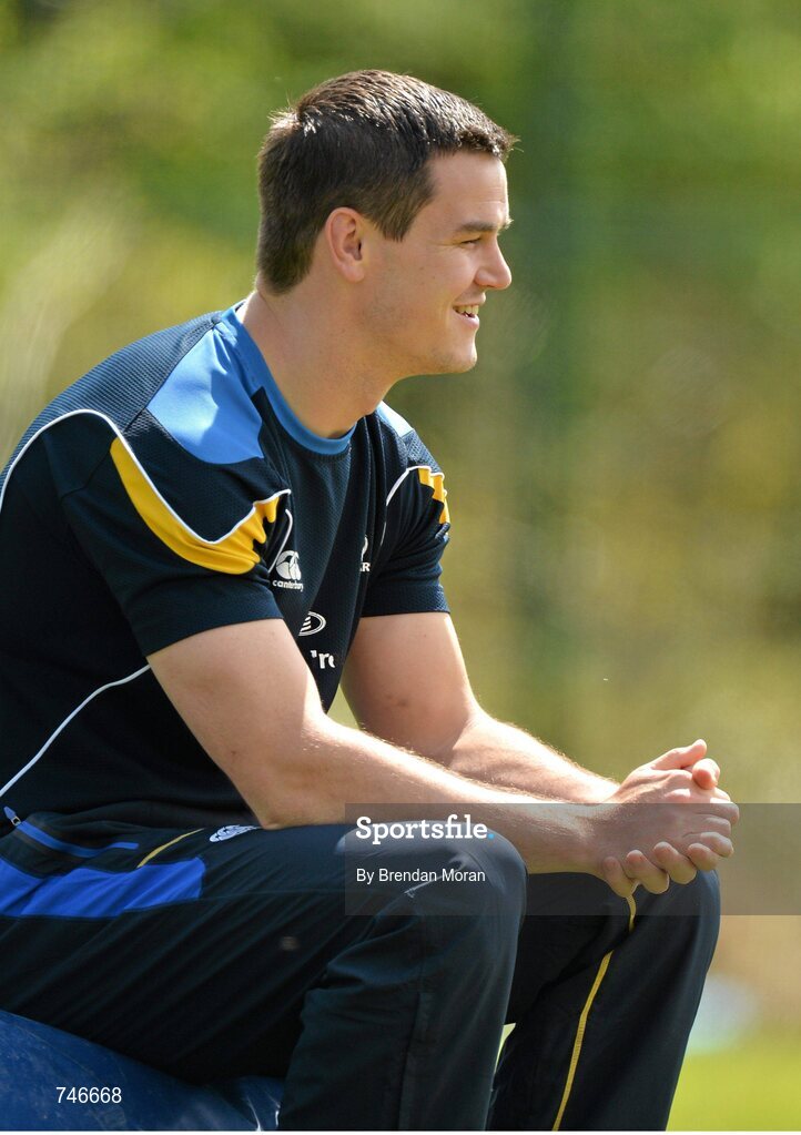 6 May 2013; Leinster's Jonathan Sexton looks on during squad training ahead of their side's Celtic League Play-off match against Glasgow Warriors on Saturday May 11th. Leinster Rugby Squad Training and Media Briefing, Rosemount, UCD, Belfield, Dublin. Picture credit: Brendan Moran / SPORTSFILE